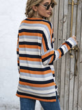 Patcute Full Size Striped Round Neck Long Sleeve T-Shirt Plus Size