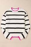 Patcute Striped Round Neck Drop Shoulder Sweater