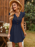 Patcute Ruffled V-Neck Cap Sleeve Mini Dress