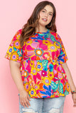 Patcute Plus Size Printed Round Neck Short Sleeve Top