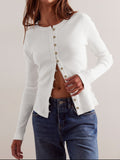 Patcute Ribbed Round Neck Long Sleeve Top