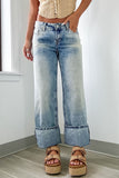 Patcute Washed Wide Leg Jeans with Pockets