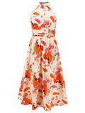 Patcute Ruched Printed Halter Neck Dress