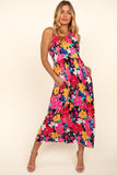 Patcute  Pocketed Floral Round Neck Sleeveless Midi Dress