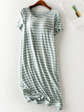 Patcute Striped Round Neck Short Sleeve Dress