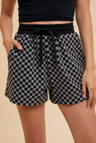 Patcute Wear Checkered Round Neck Top and Drawstring Shorts Set