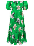 Patcute Pleated Floral Off-Shoulder Short Sleeve Midi Dress