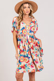 Patcute Full Size Floral Button-Down Short Sleeve Dress