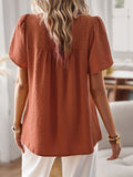 Patcute  Lace Detail Round Neck Short Sleeve Blouse