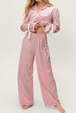 Patcute Basic Bae Tied Cuff Collared Neck Top and Pants Lounge Set