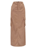 Patcute Slit Corduroy Maxi Skirt with Pockets