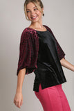 Patcute Umgee Round Neck Leopard Balloon Sleeve Velvet Top