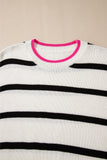 Patcute Striped Round Neck Drop Shoulder Sweater