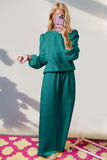 Patcute Double Take Texture Long Sleeve Top and Wide Leg Pants Set