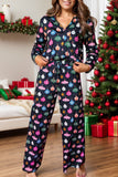 Patcute Printed Collared Neck Long Sleeve Top and Pants Lounge Set