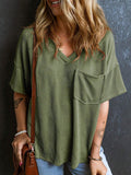 Patcute Textured V-Neck Half Sleeve T-Shirt