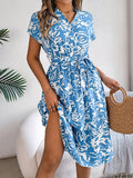 Patcute Printed V-Neck Short Sleeve Dress