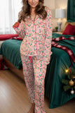 Patcute Printed Collared Neck Long Sleeve Top and Pants Lounge Set