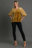 Patcute Umgee Round Neck Leopard Balloon Sleeve Velvet Top