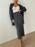 Patcute Pocketed Long Sleeve Cardigan and Skirt Sweater Set