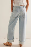 Patcute Washed Wide Leg Jeans with Pockets