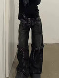 Patcute Y2K Gothic Women Jeans Grunge Hip Hop Harajuku Black Denim Trousers Female Vintage Streetwear Punk High Waist Denim Pant