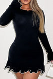 Patcute Contrast Trim Long Sleeve Mini Dress