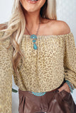 Patcute Leopard Off-Shoulder Long Sleeve Blouse