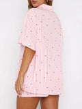 Patcute Valentine's Day Printed Collared Neck Short Sleeve Top and Shorts Set