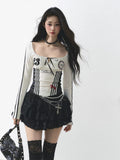 Patcute Coquette Fashion T-Shirts Women Sweet Sexy Bow Patchwork Crop Tops Korean Style Long Sleeve T-Shirts Slim Up Aesthetics