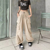 Patcute  Women Y2K Cargo Pants Casual High Waisted Breathable Baggy Sweatpant Kpop Wide Leg Drawstring Oversize Pockets Joggers Trousers