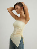 Patcute Oblique Drawstring Mesh Cover Up Tube Top