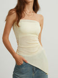 Patcute Oblique Drawstring Mesh Cover Up Tube Top