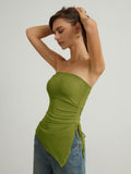 Patcute Oblique Drawstring Mesh Cover Up Tube Top