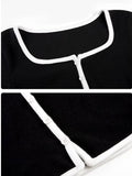 Patcute Square Neck Contrast Trim Long Sleeve Knit Shirt