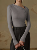 Patcute Ribbed Knit Long Sleeve Asymmetric Shirt