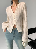 Patcute V-Neck Ruffle Long Sleeve Blouse