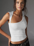 Patcute Asymmetric Neck Cut Out Tank Top