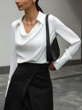 Patcute V-Neck Pleated Long Sleeve Blouse