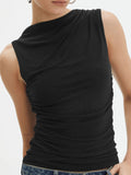 Patcute Solid Pleated Tank Top