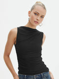 Patcute Solid Pleated Tank Top