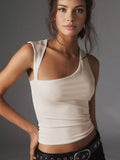 Patcute Asymmetric Neck Cut Out Tank Top