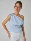 Patcute One Shoulder Off Knotted Blouse