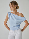 Patcute One Shoulder Off Knotted Blouse