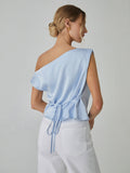 Patcute One Shoulder Off Knotted Blouse