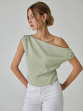 Patcute One Shoulder Off Knotted Blouse