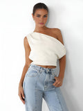 Patcute One Shoulder Off Knotted Blouse