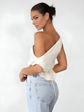 Patcute One Shoulder Off Knotted Blouse