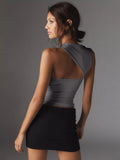 Patcute Asymmetric Neck Cut Out Tank Top