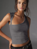 Patcute Asymmetric Neck Cut Out Tank Top